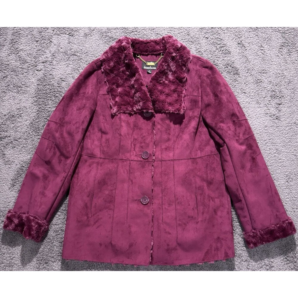 Dennis by Dennis Basso Size Small Ultra Soft Faux Fur Purple Coat Jacket Button